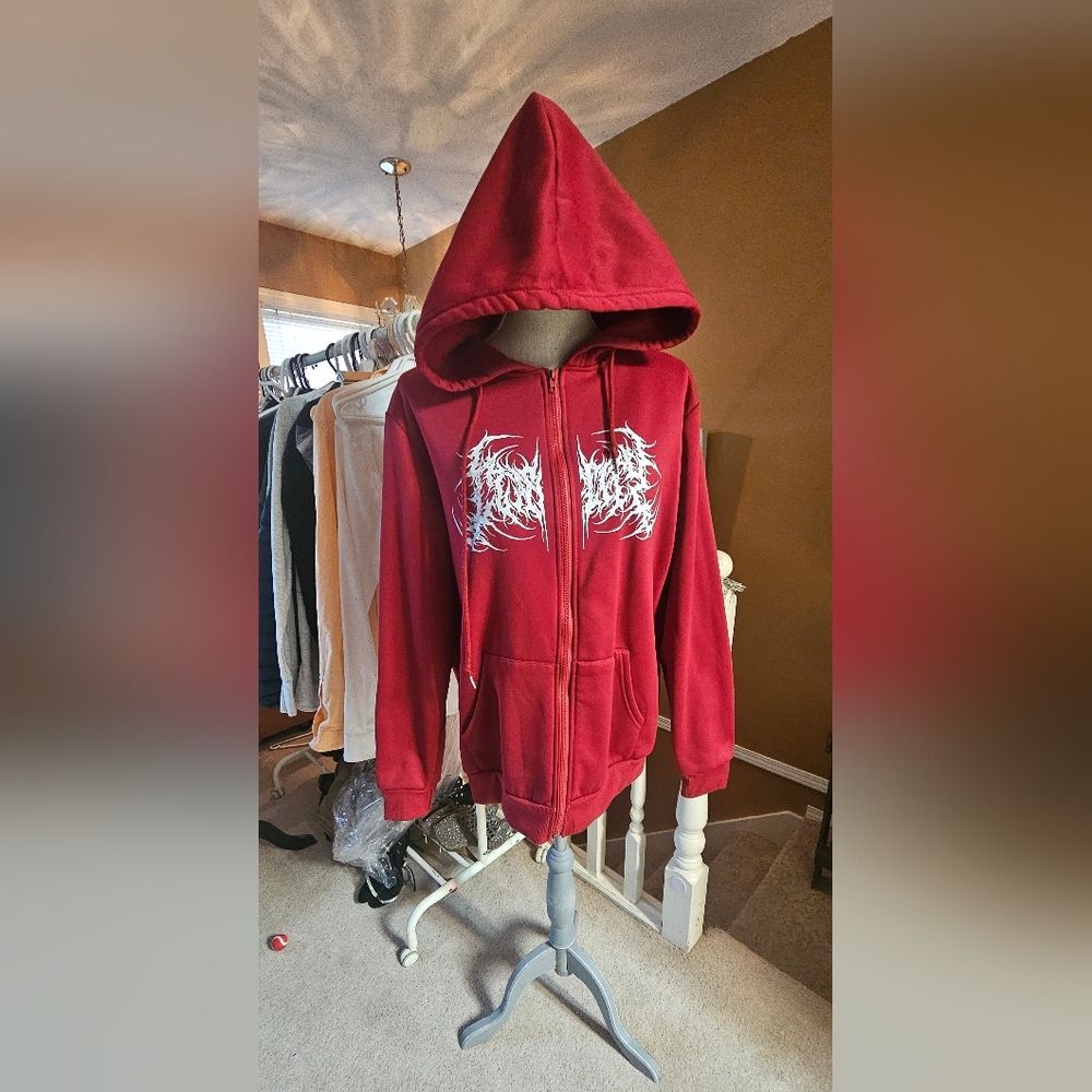 Red With White Graphic Hoodie